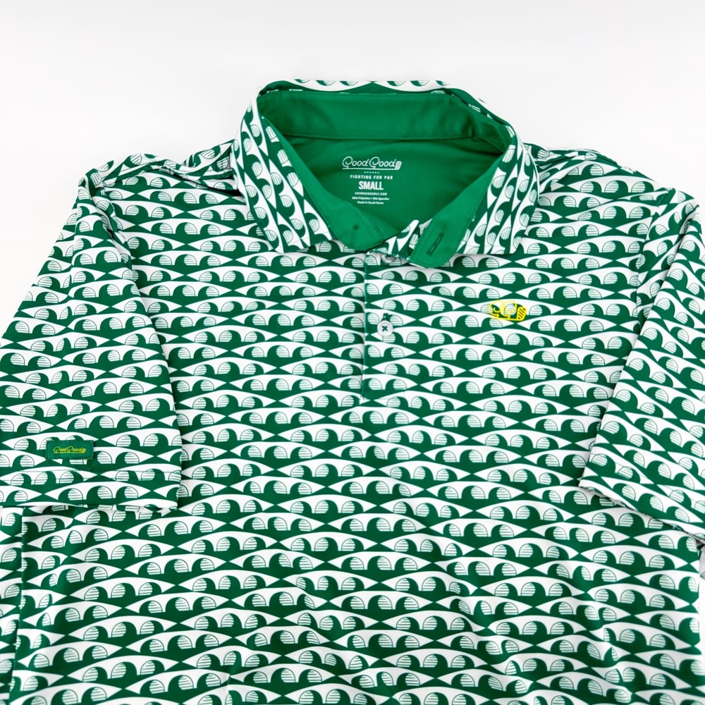 Good Good Golf Fighting for Par Polo Geometric Wave Print Small Green Mens
